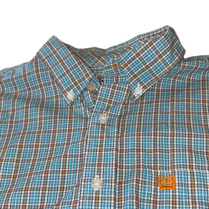 Cinch Boys XXL Teal and Orange Plaid Western Long Sleeve Button Down Shirt